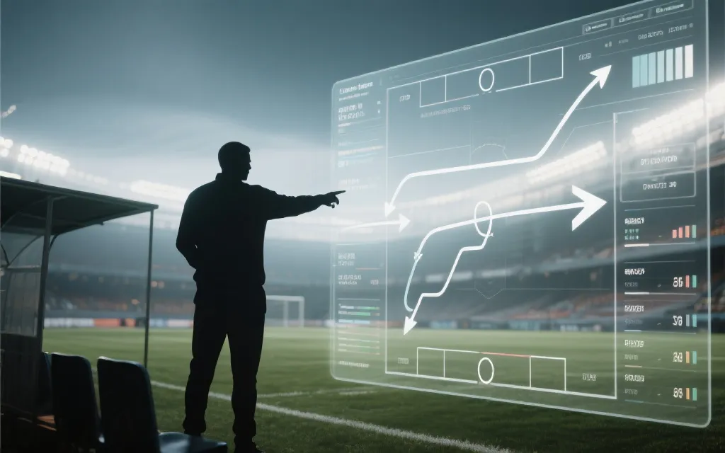 教练在场边指挥与数据面板叠加的视觉